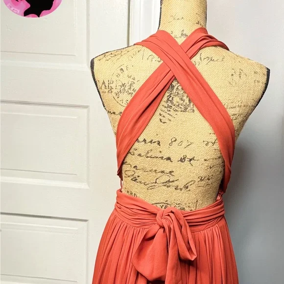 🧳 Free People Halter Criss-Cross Straps Orange-ish Formal Dress - Picture 3 of 8